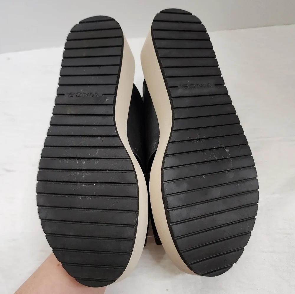 Vince Black Leather Jenaya Platform Slingback Sandals